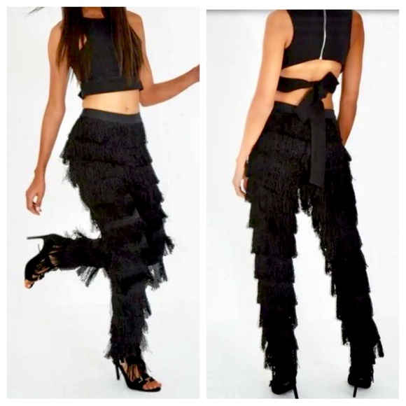 Lavish Alice x Lindsay Lohan Tiered Fringe Tapered Trousers - Picture 2 of 7